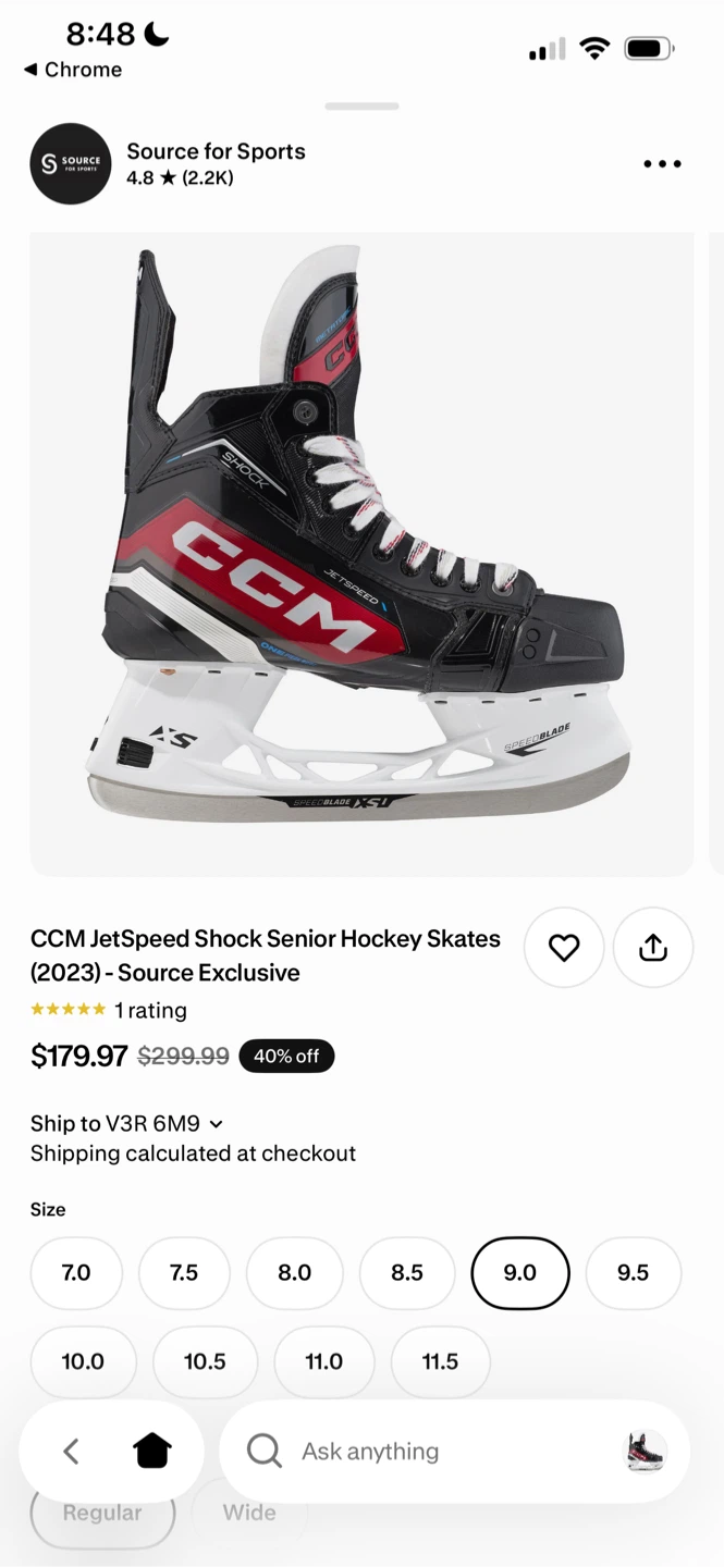 CCM JetSpeed Shock Senior Hockey Skates (2023) - Size 9.0