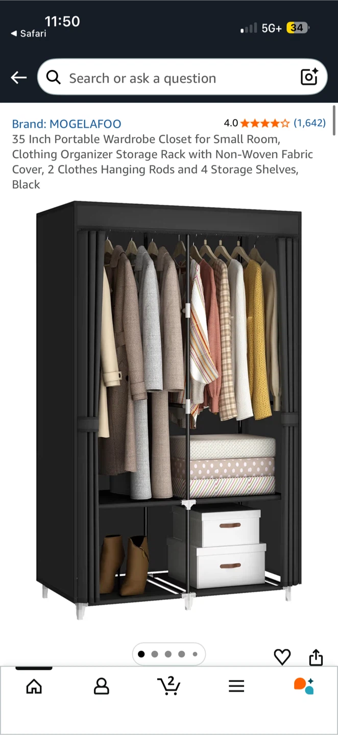 Portable Wardrobe Closet - Black - photo 2