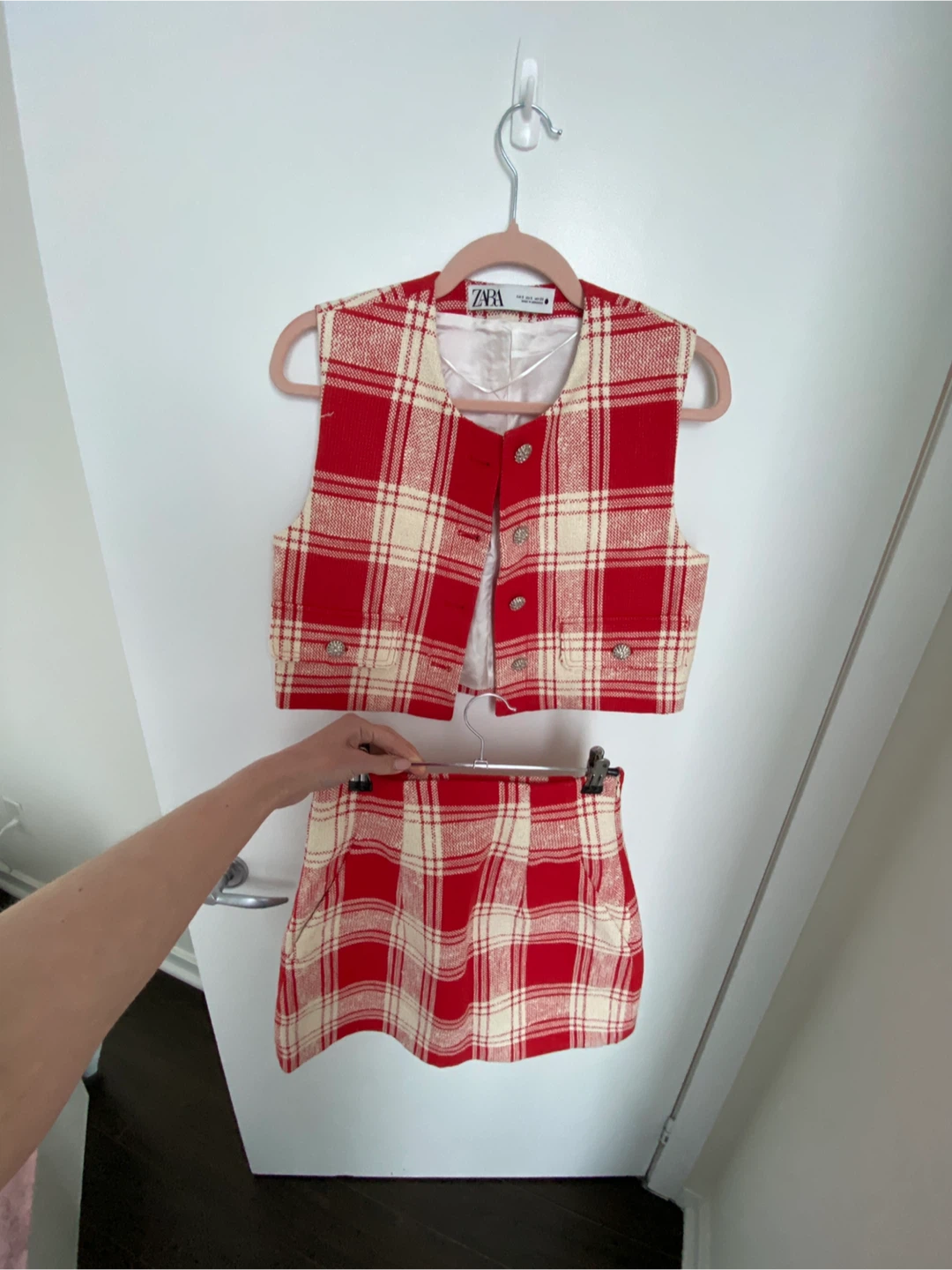 Zara Red Plaid Vest and Skirt Set - Size M