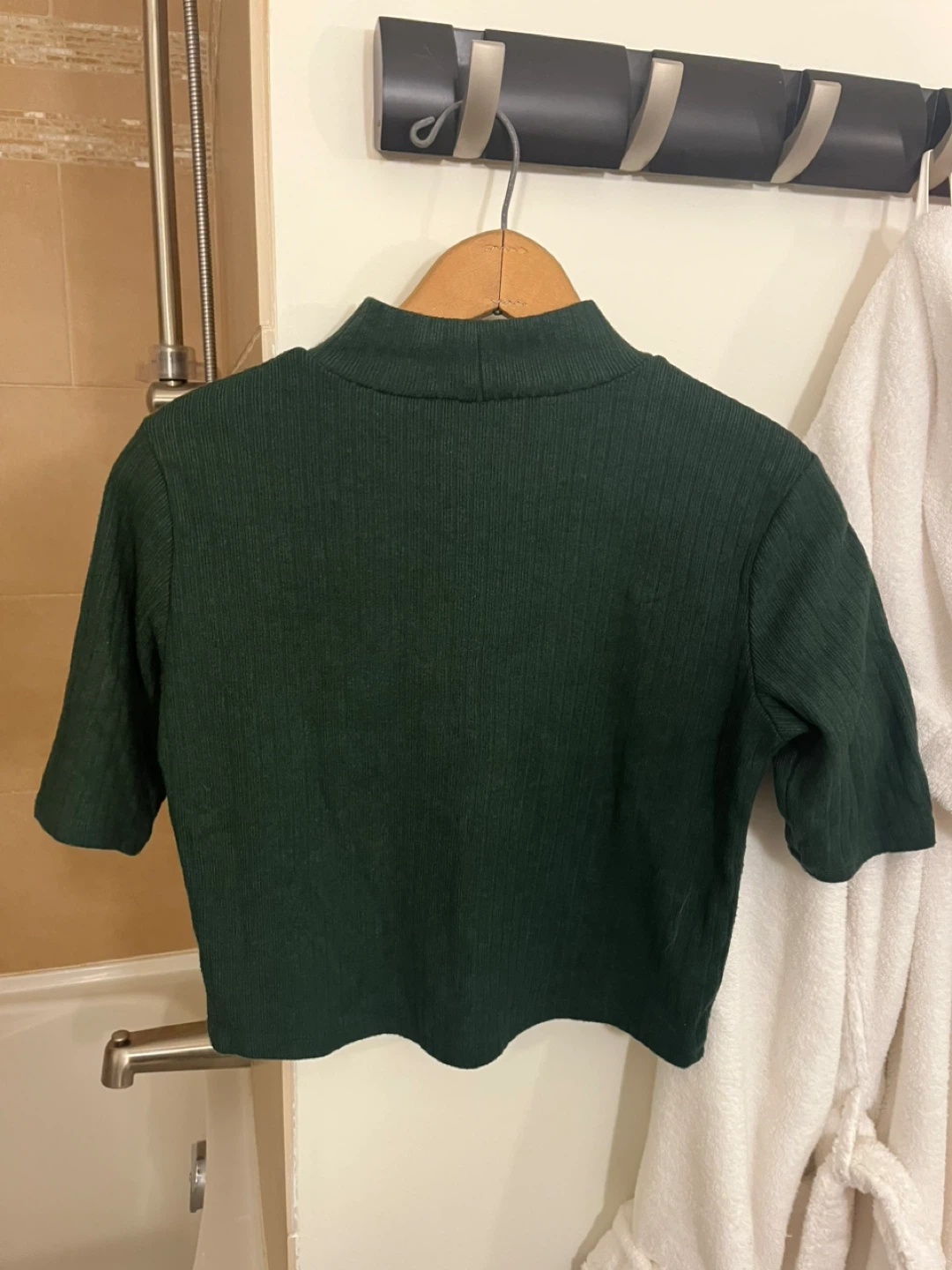 Zara Ribbed Mock Neck Top - Green, Size Medium - photo 2