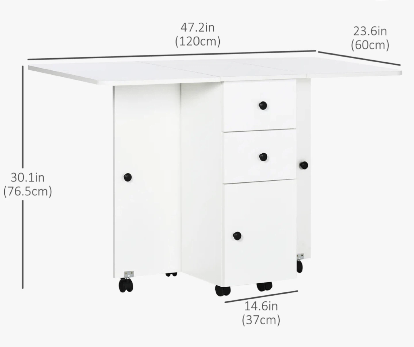 Folding Table with Storage Drawers and Wheels - photo 2