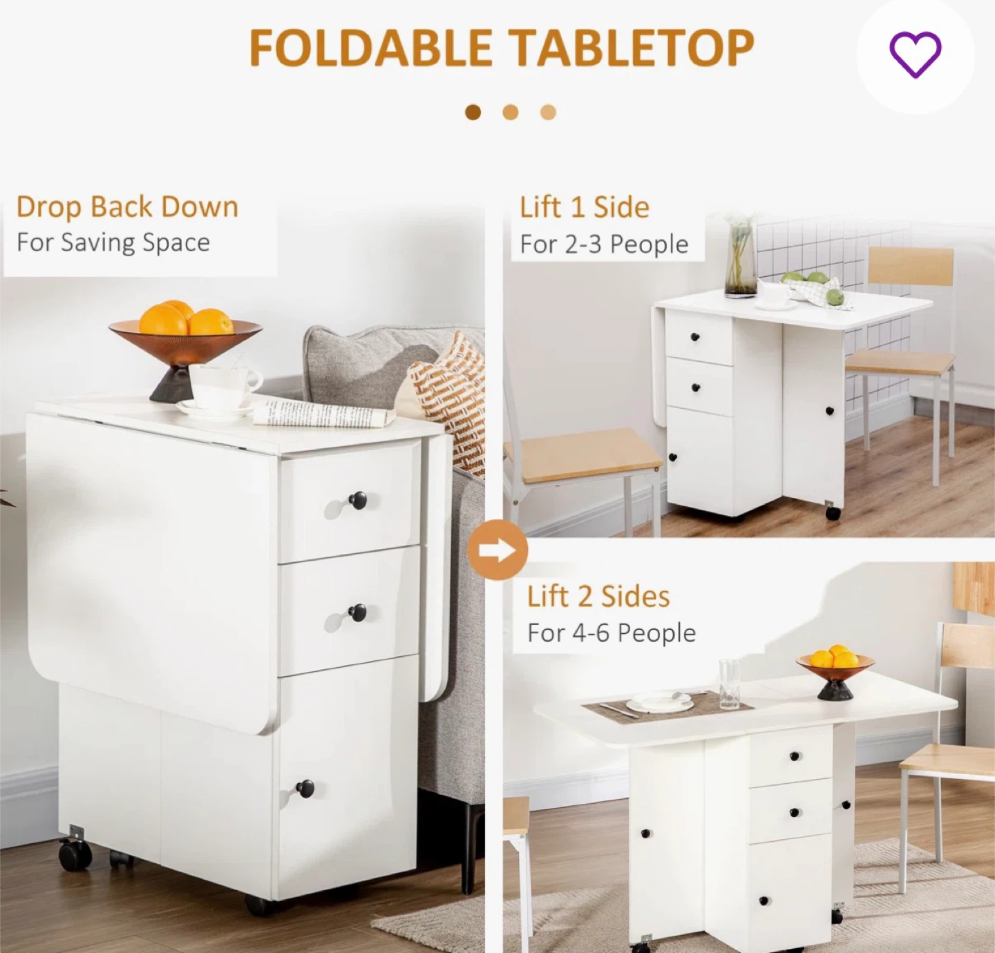 Folding Table with Storage Drawers and Wheels - photo 5
