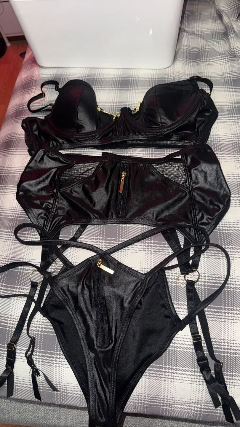 Black Lingerie Set with Gold Zippers - photo 2