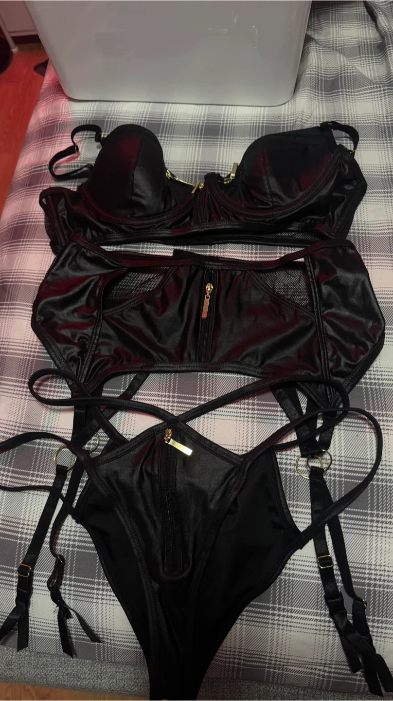 Black Lingerie Set with Gold Zippers
