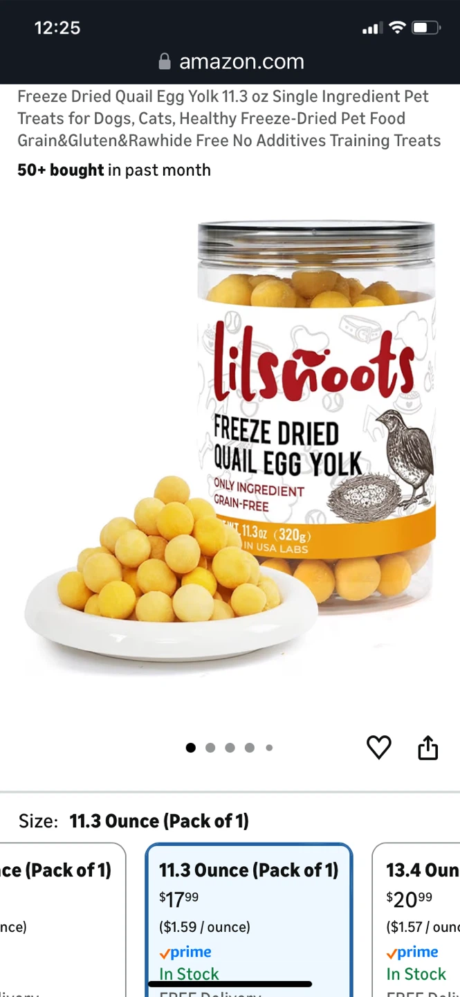 Lil' Smoots Freeze Dried Quail Egg Yolk Pet Treats 11.3 oz