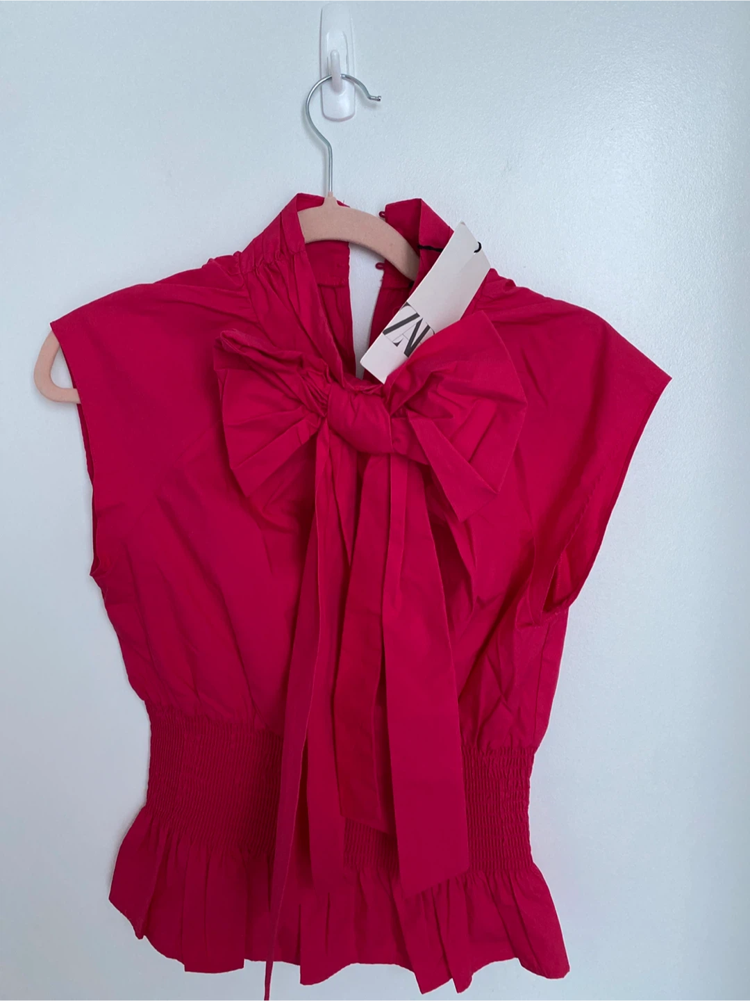 ZARA Pink Bow Detail Top - Size S