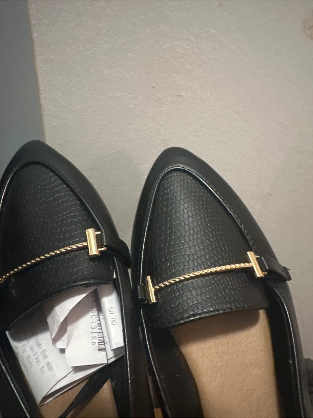 Black Loafers with Gold Chain Detail