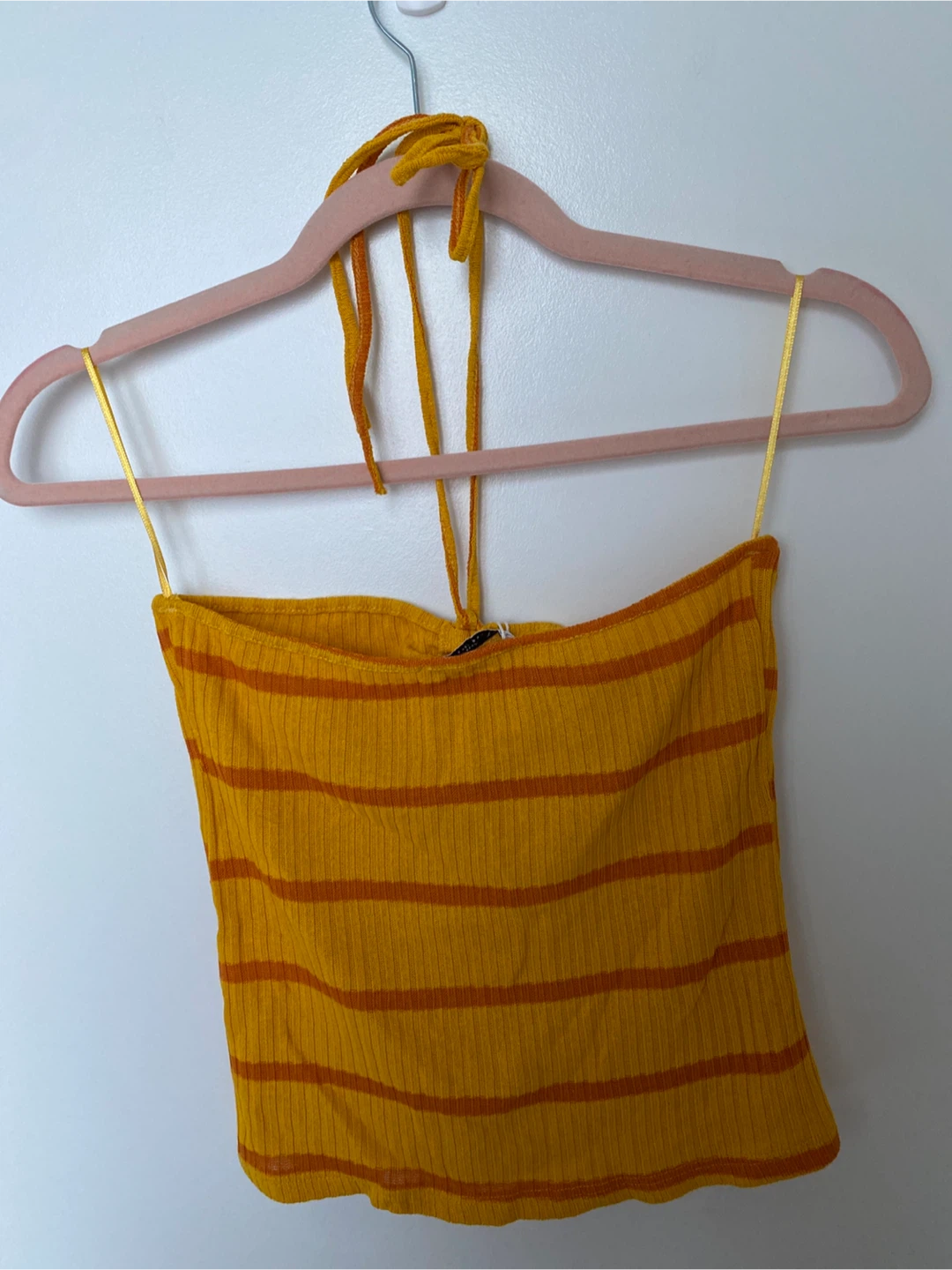Zara Yellow Orange Striped Ribbed Halter Crop Top - Size S - photo 2