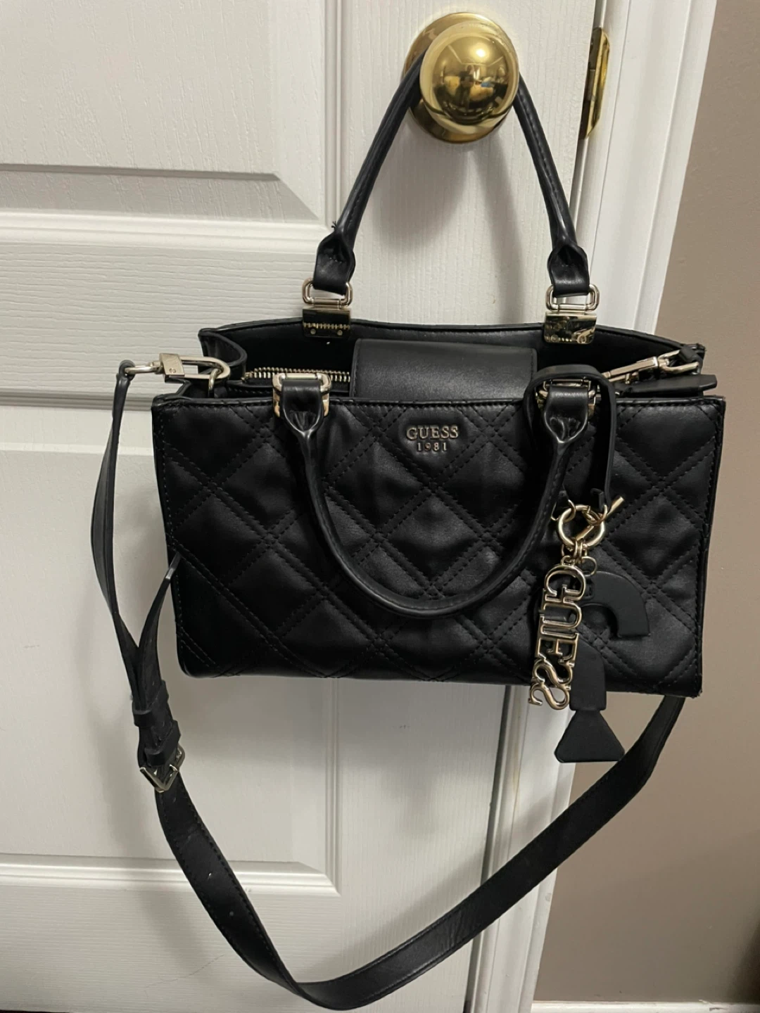 Guess Black Quilted Satche Handbag
