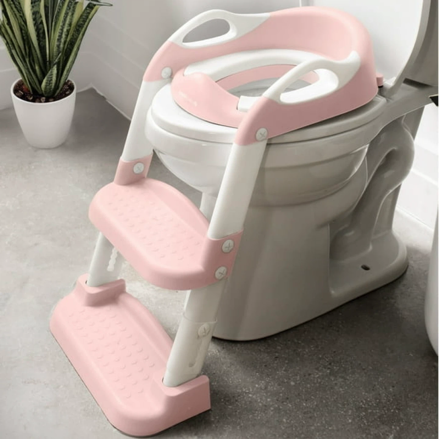 Pink & White Toddler Potty Training Seat with Ladder - photo 5