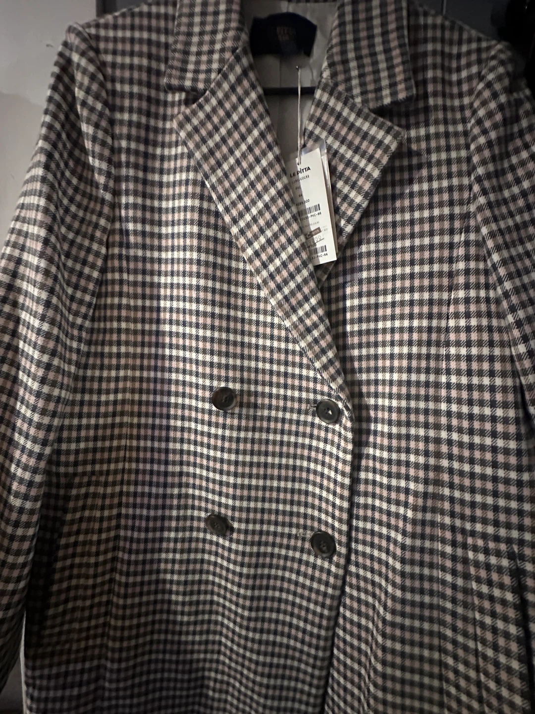 LE PITTA Checkered Double-Breasted Blazer - Size M - photo 3