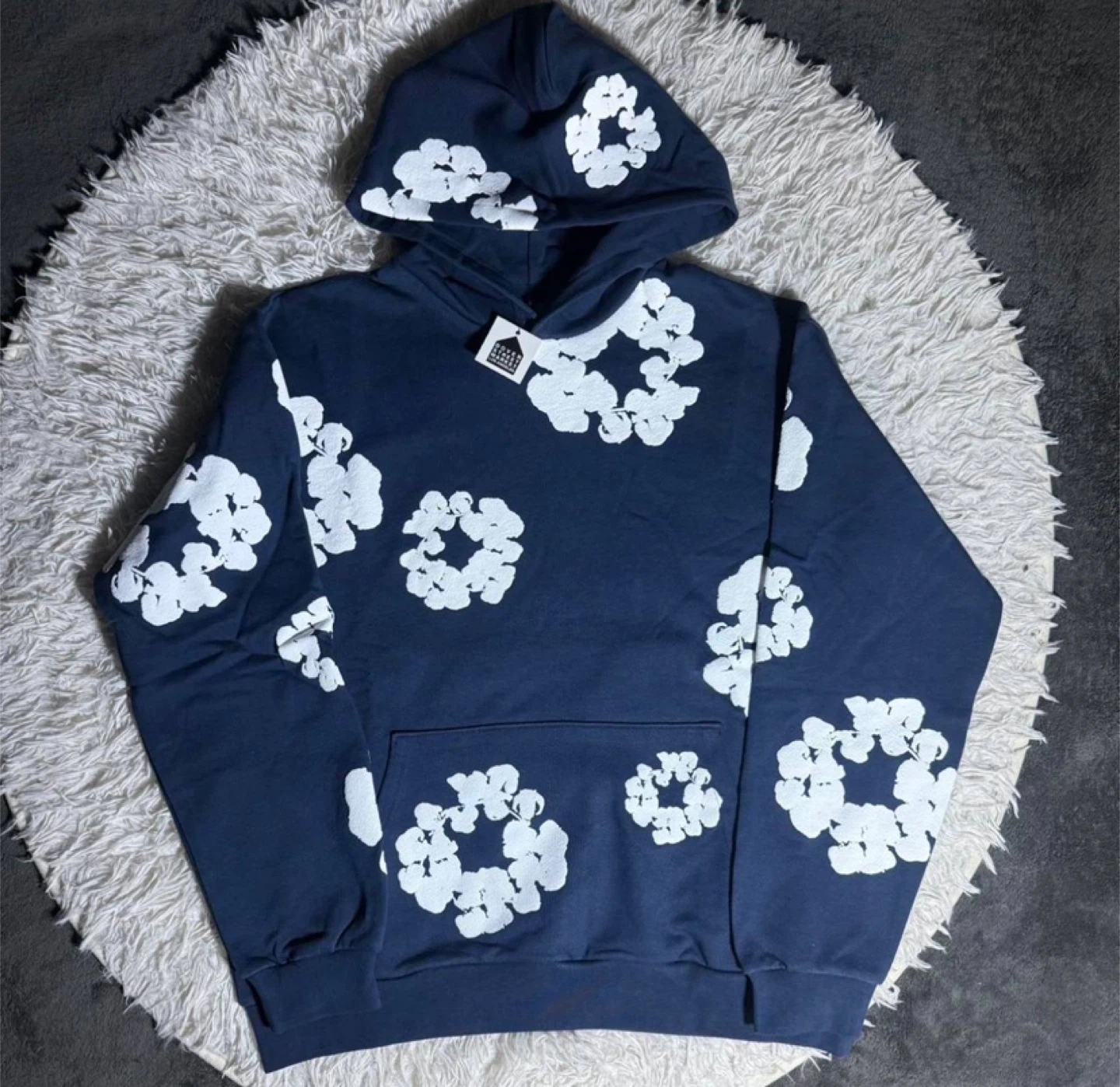Denim Tears Navy Blue Cotton Wreath Hoodie - All Sizes