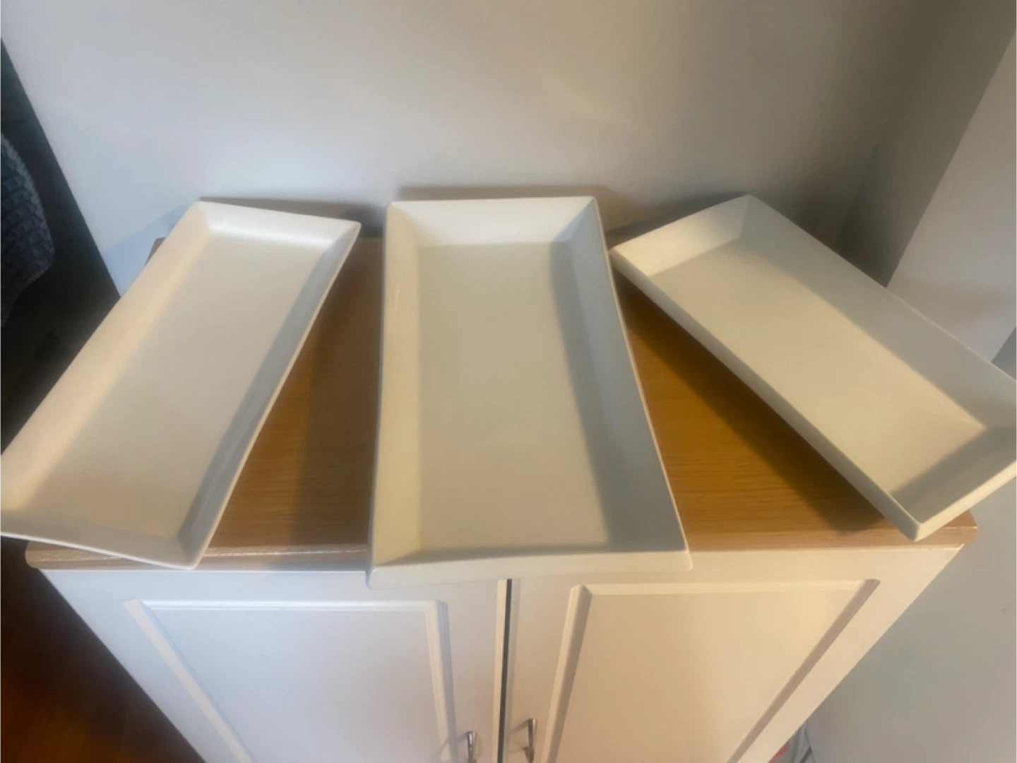 Set of 3 White Rectangular Serving Platters
