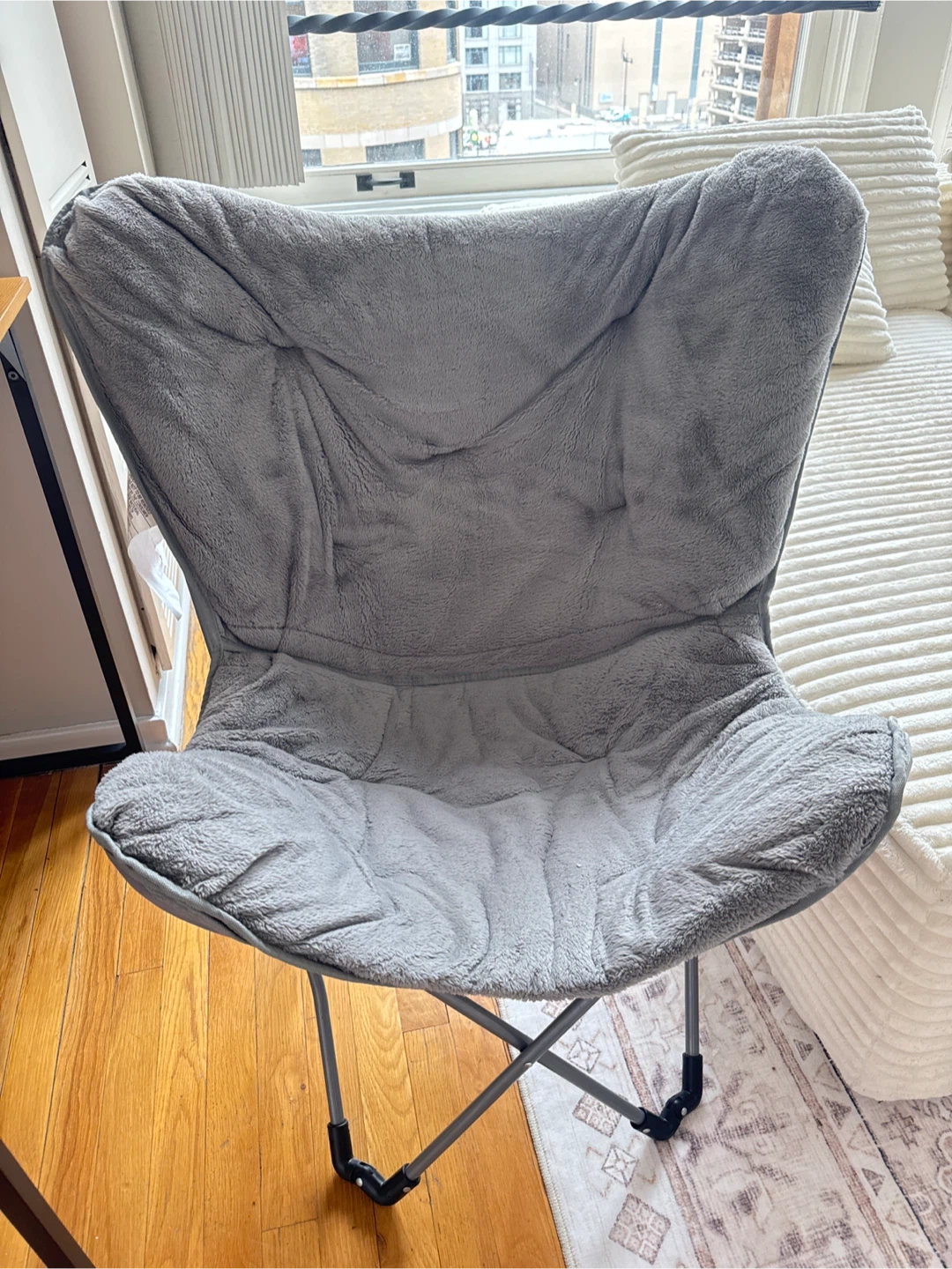 Grey Plush Butterfly Chair