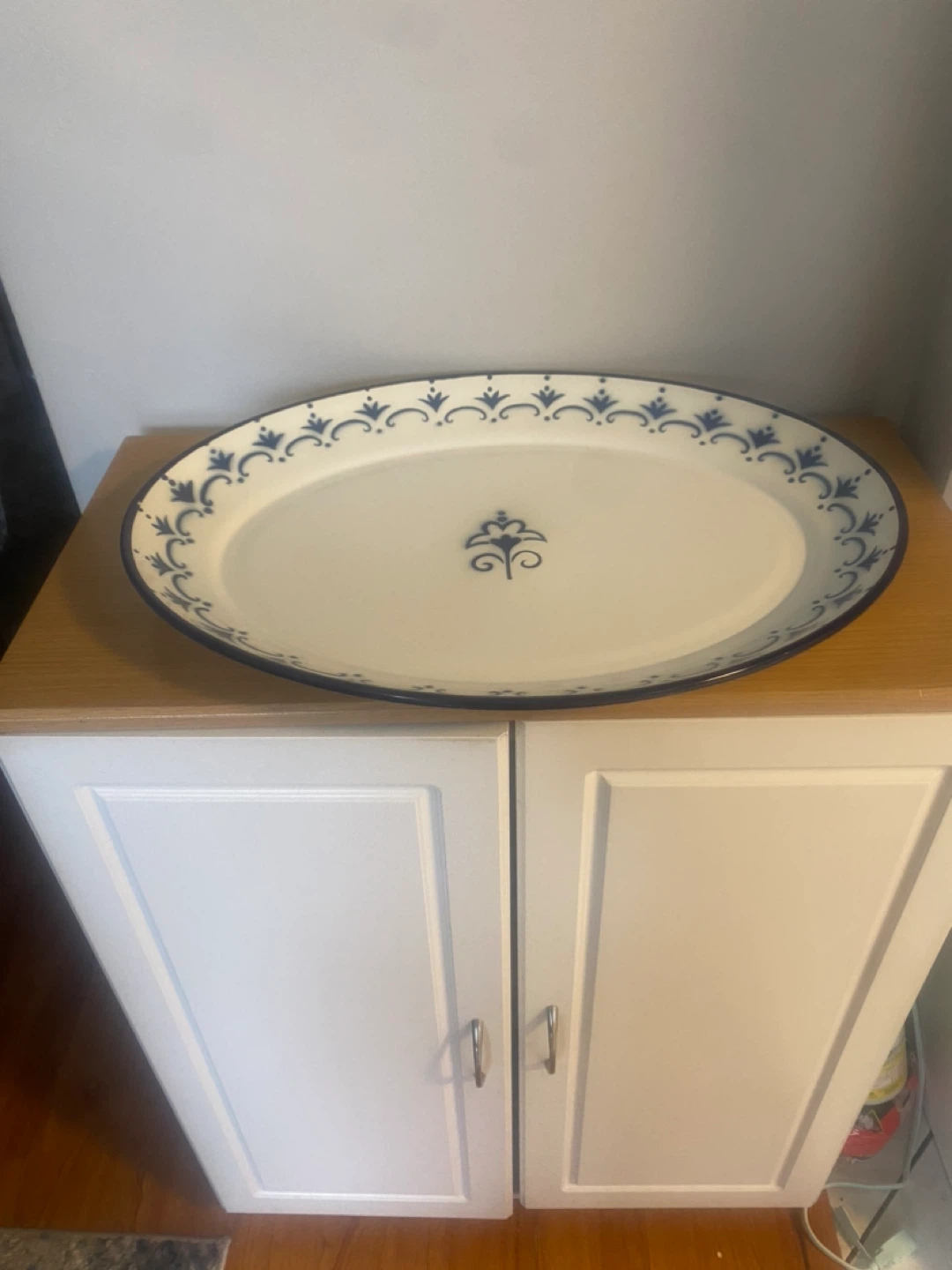 Oval Serving Platter - Blue & White