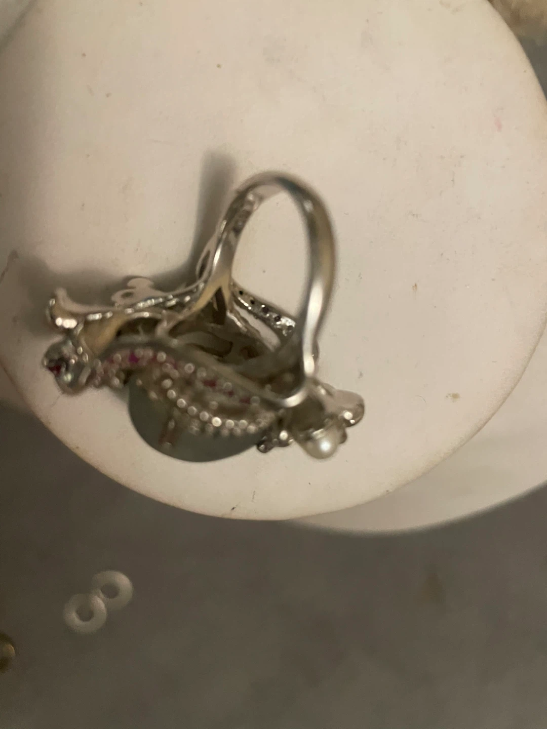 Silver Ring with Jade, Pearls, and Garnets - photo 4