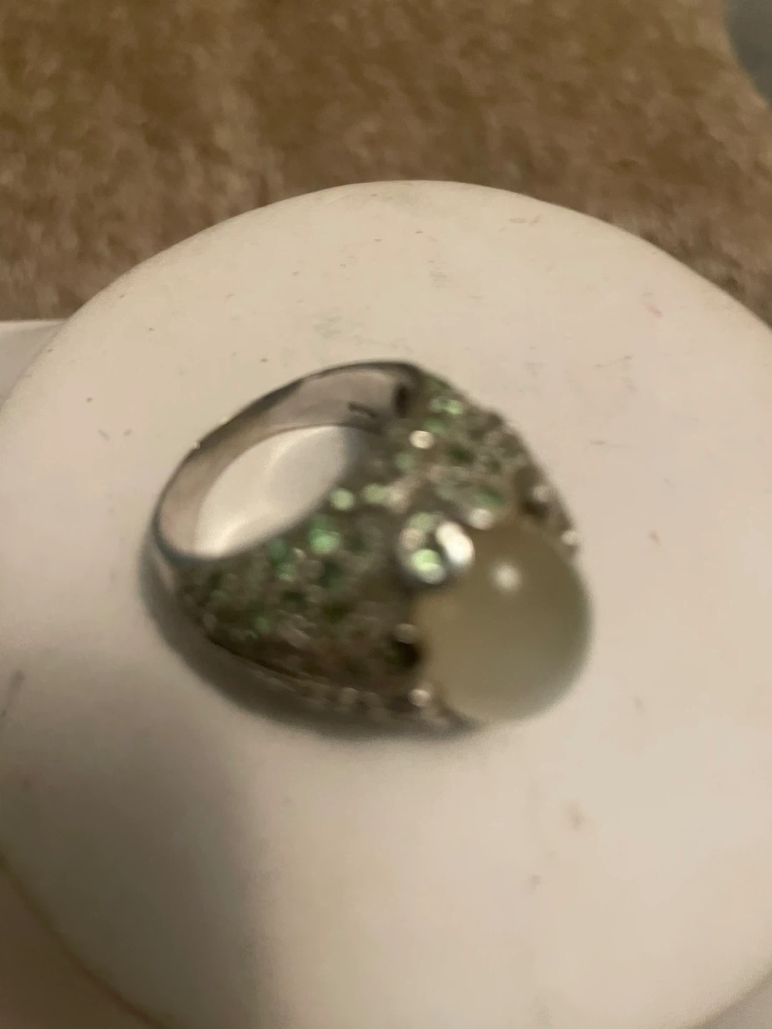 Silver Ring with Jade, Pearls, and Garnets - photo 5