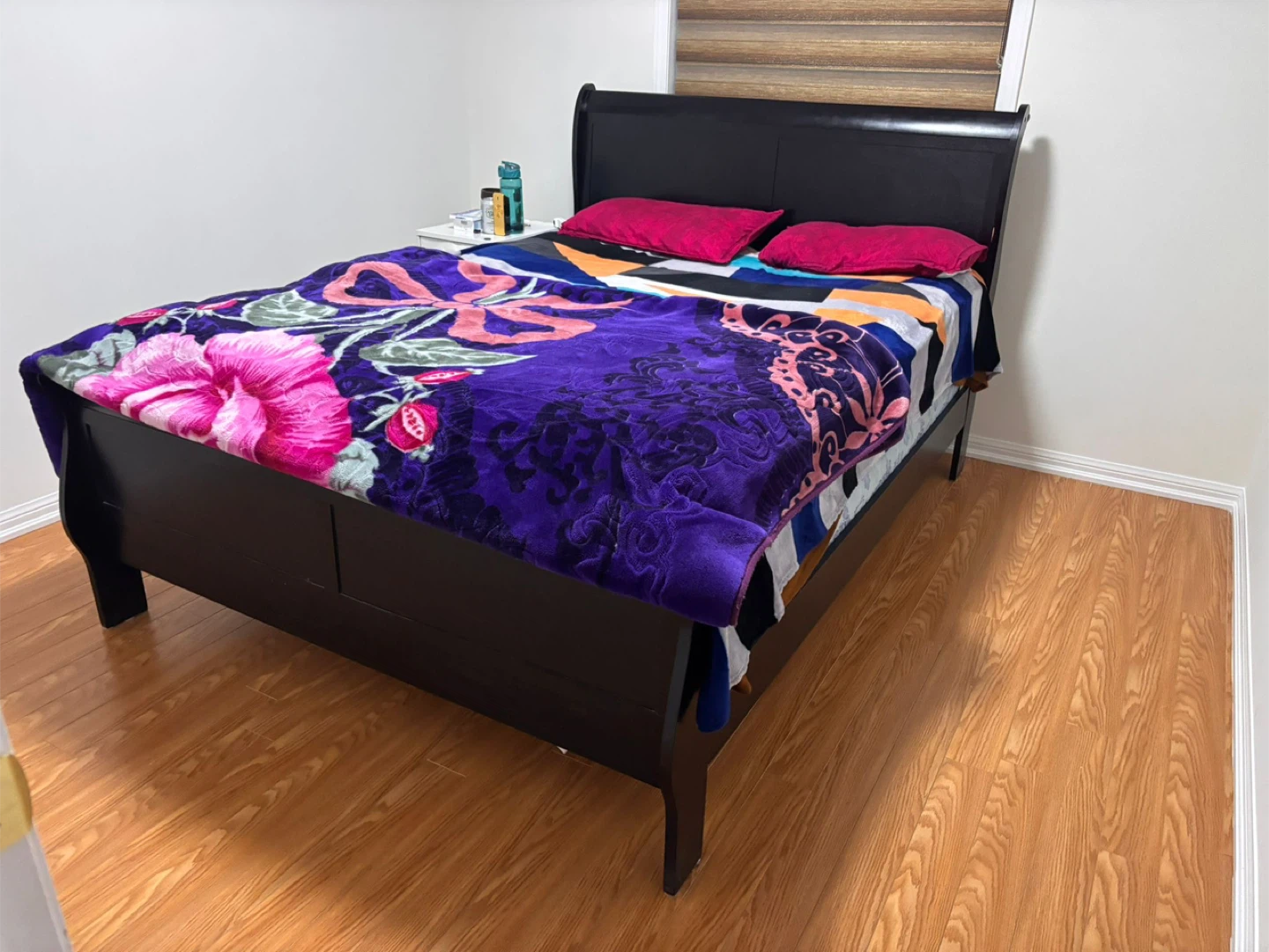 Black Sleigh Bed Frame with Box Spring & Mattress