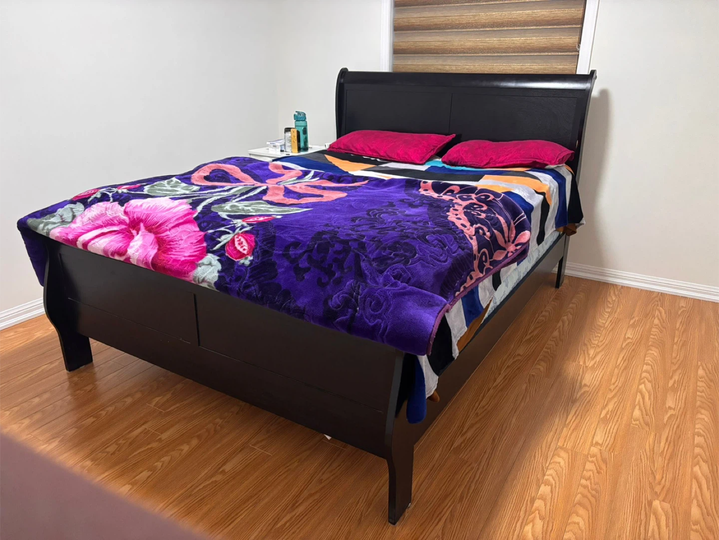 Black Sleigh Bed Frame with Box Spring & Mattress - photo 2
