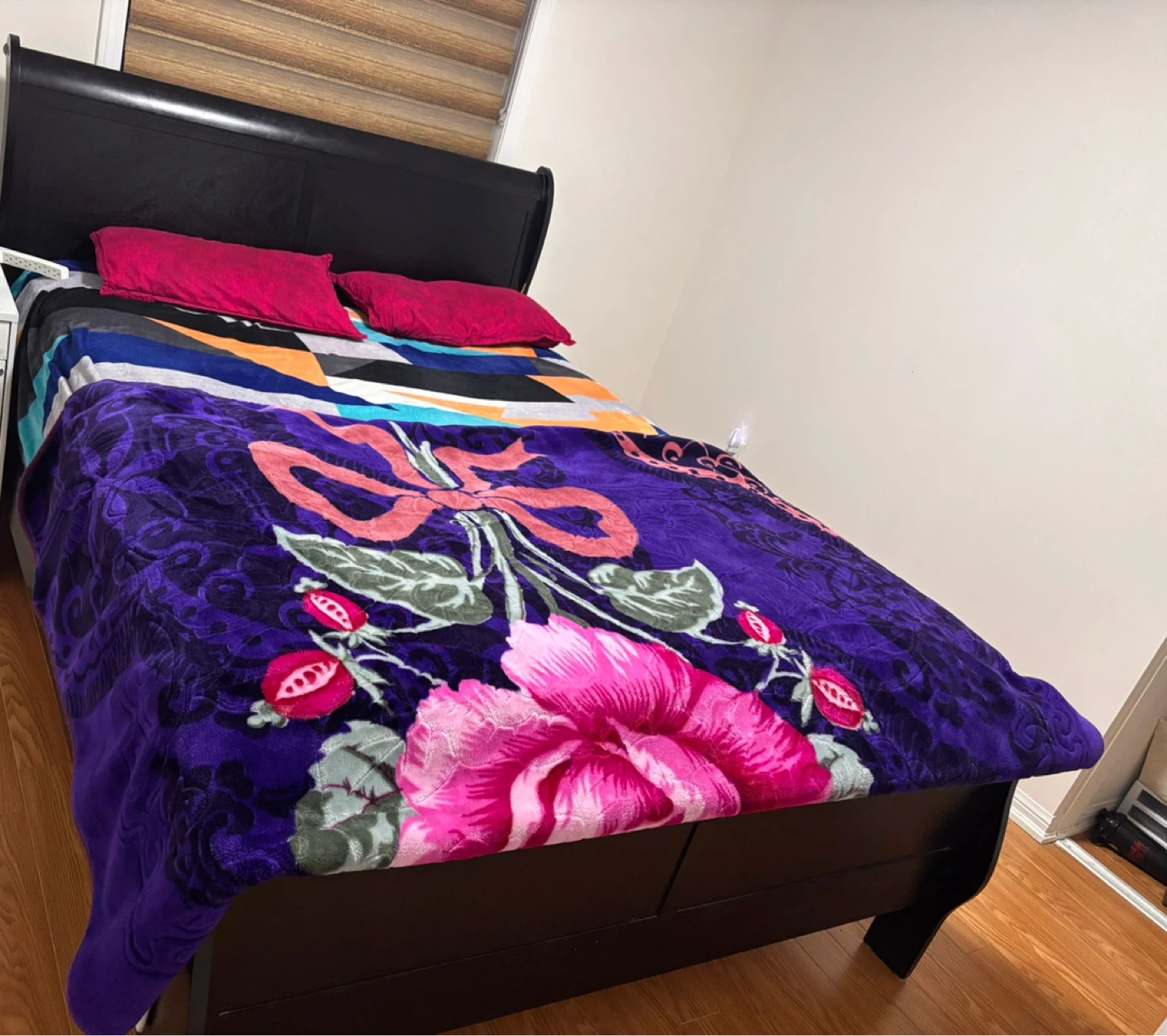 Black Sleigh Bed Frame with Box Spring & Mattress - photo 3