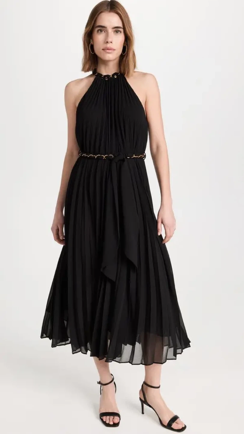 Black Halter Neck Midi Dress with Gold Chain Belt - size L - photo 2