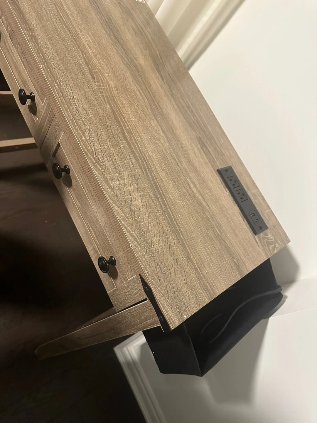 Wooden Desk with Built-in Power Strip and USB Ports - photo 2