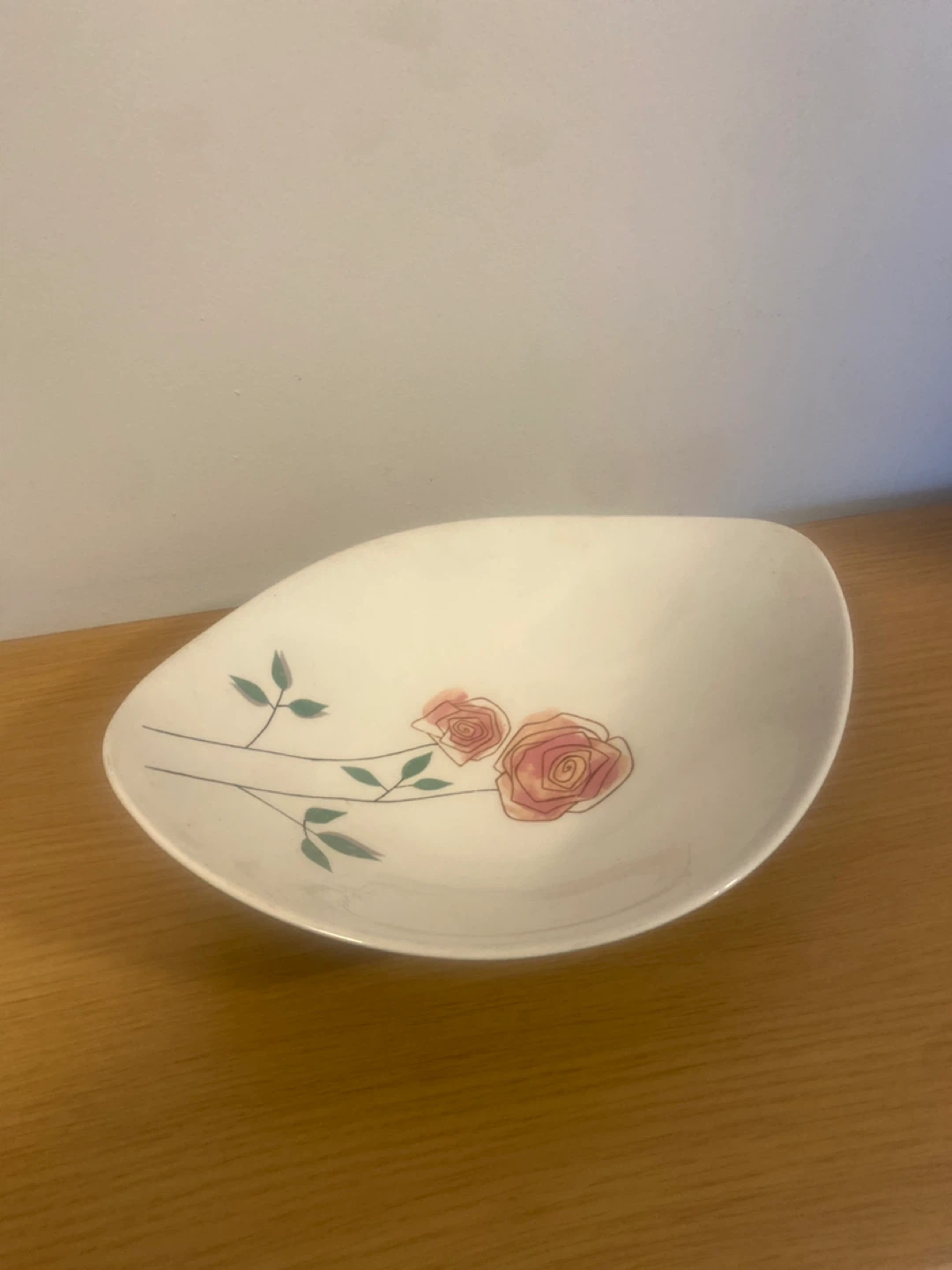 White serving bowl with rose design