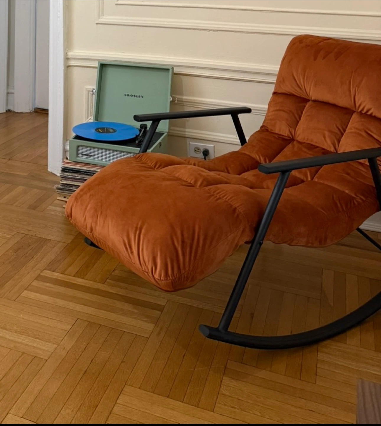 Orange Velvet Rocking Chair