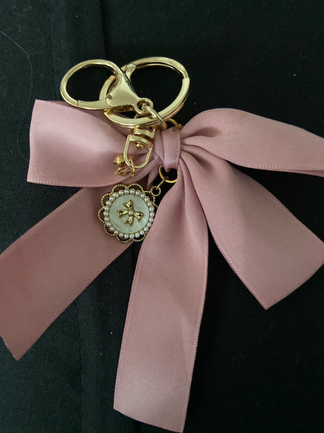 Pink Ribbon Bow Charm Keychain - photo 2