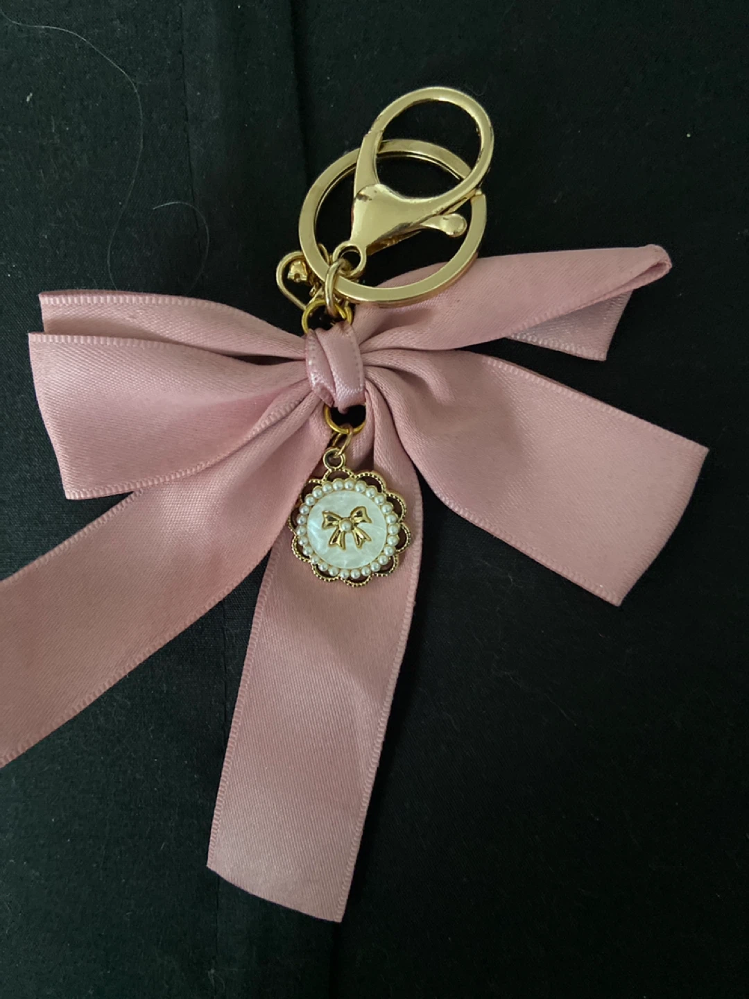 Pink Ribbon Bow Charm Keychain