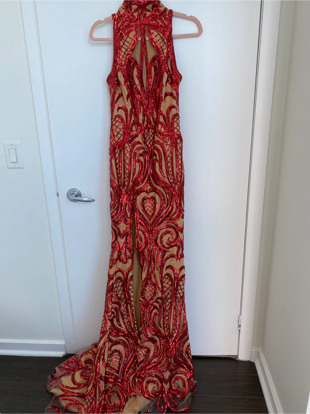 Red Sequin Embellished Evening Gown - Size M - photo 2