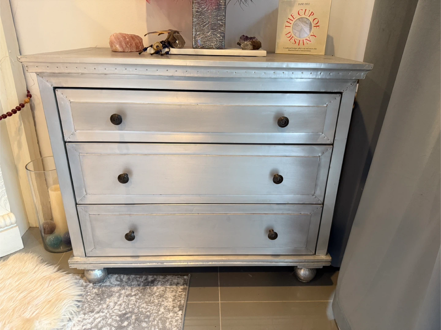 Restoration Hardware Silver 3-Drawer Chest