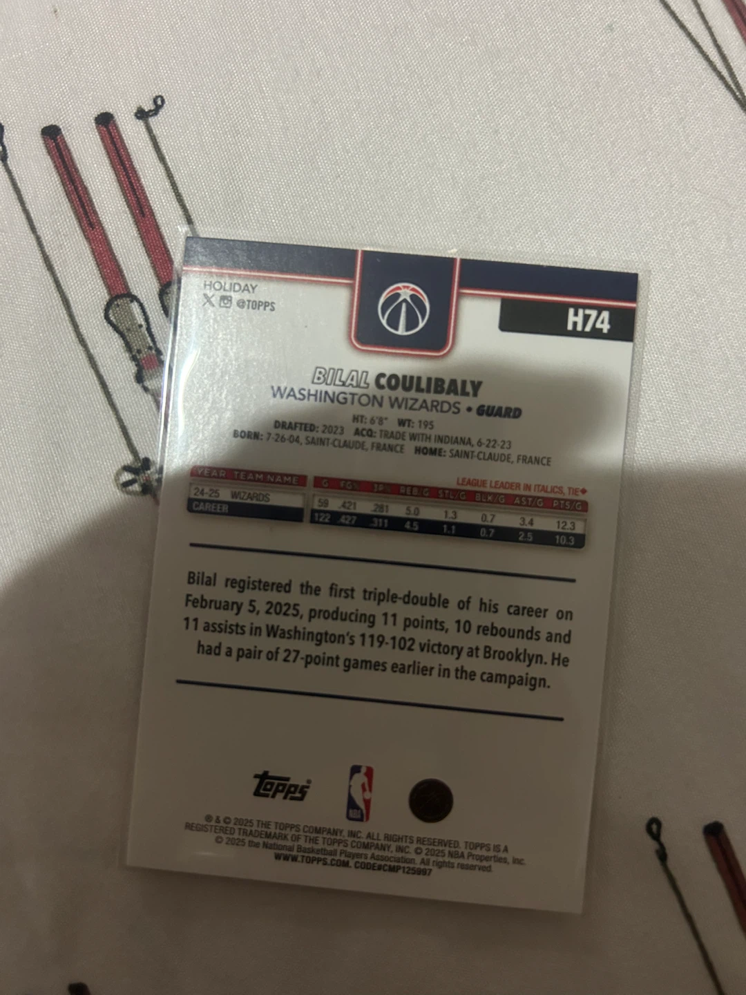 Topps Bilal Coulibaly Washington Wizards Basketball Card H74 - photo 2