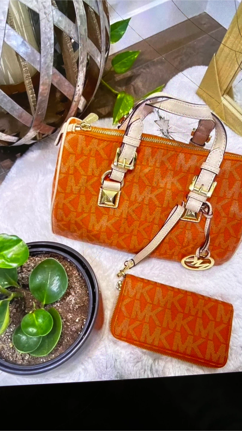 Michael Kors Orange MK Signature Satchel and Wallet Set - photo 2