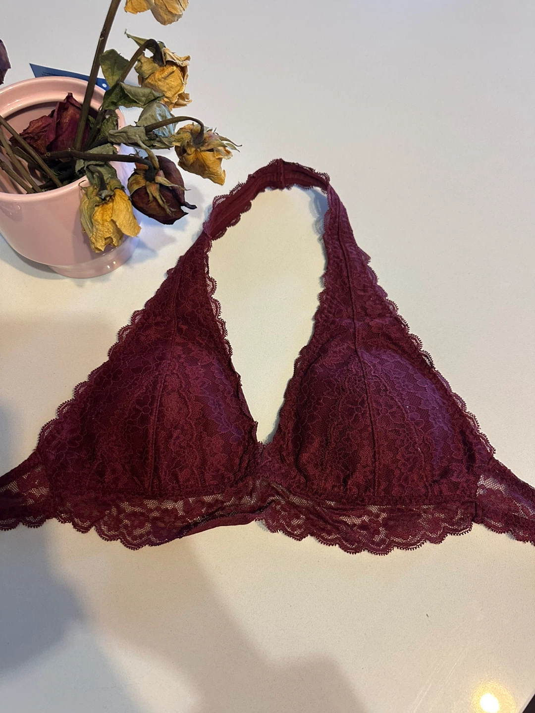 Maroon Lace Halter Bralette