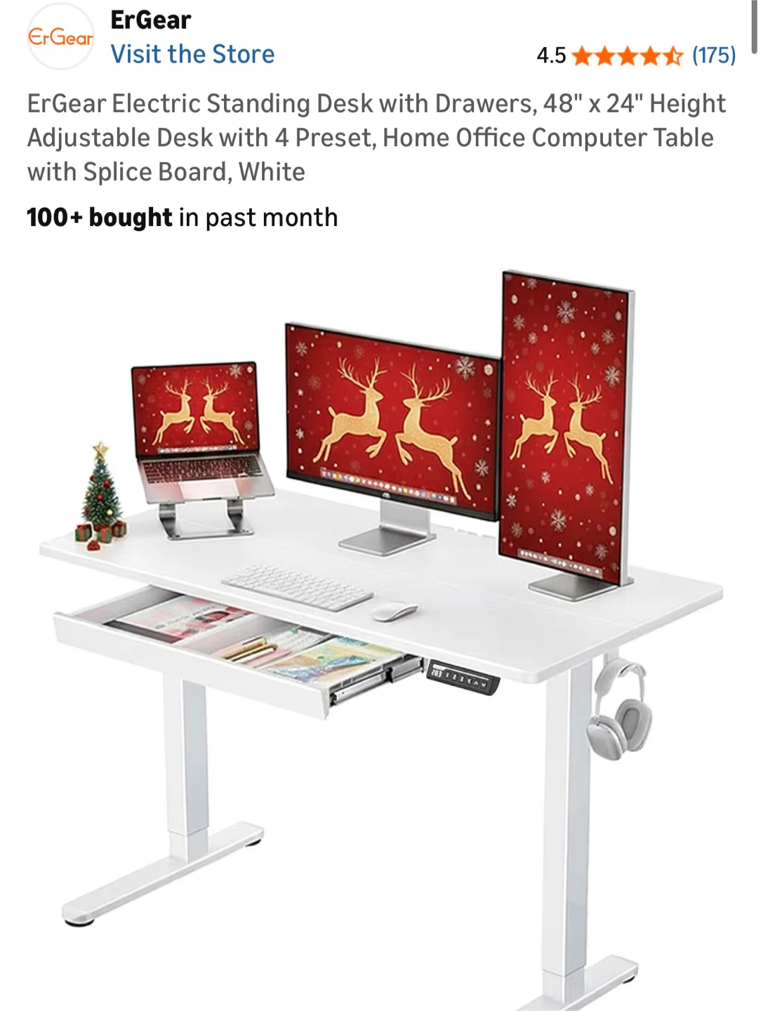 ErGear Electric Standing Desk with Drawers - White - photo 3