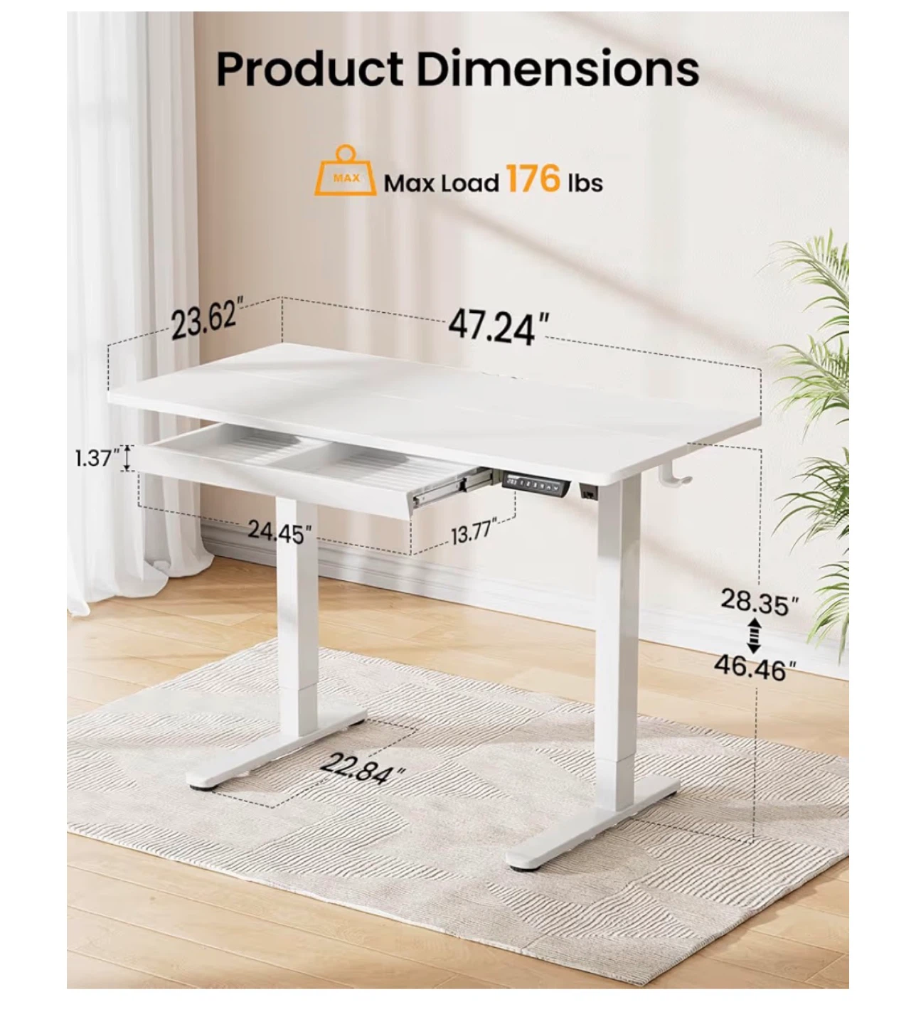 ErGear Electric Standing Desk with Drawers - White - photo 2