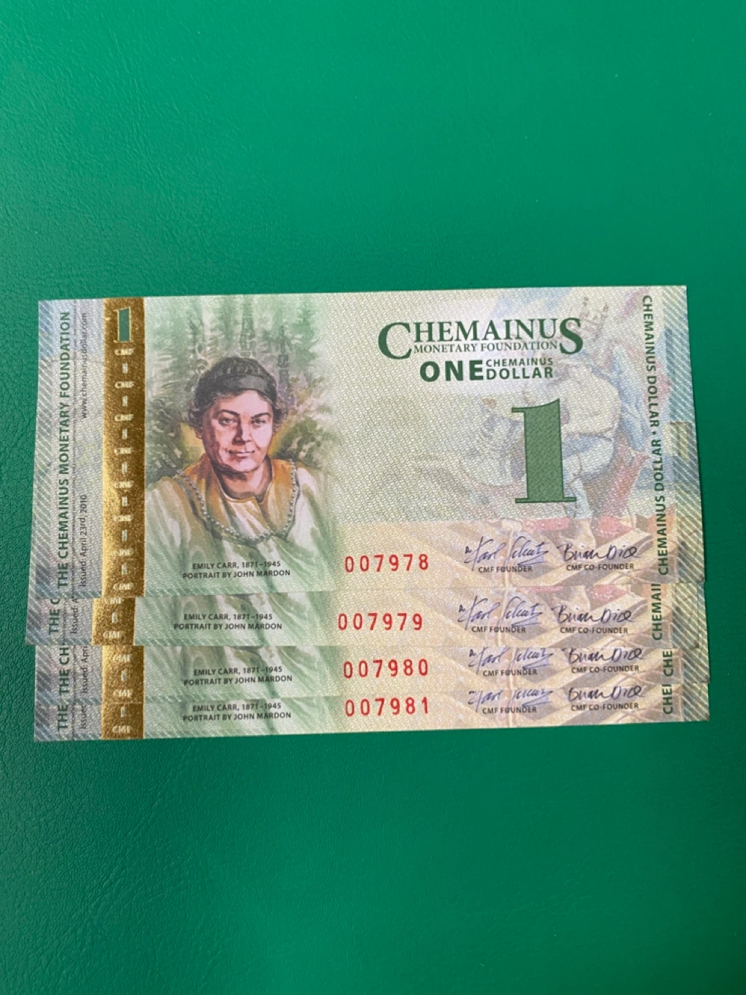 Uncirculated Chemainus  One Dollar Bills (4 pcs)