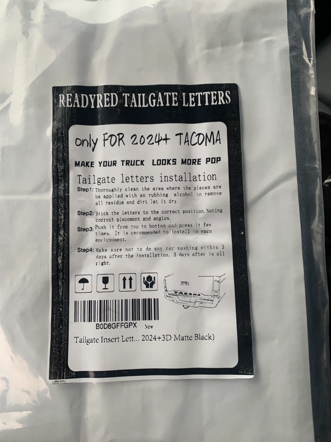 READYRED TAILGATE LETTERS for 2024+ Tacoma - 3D Matte Black