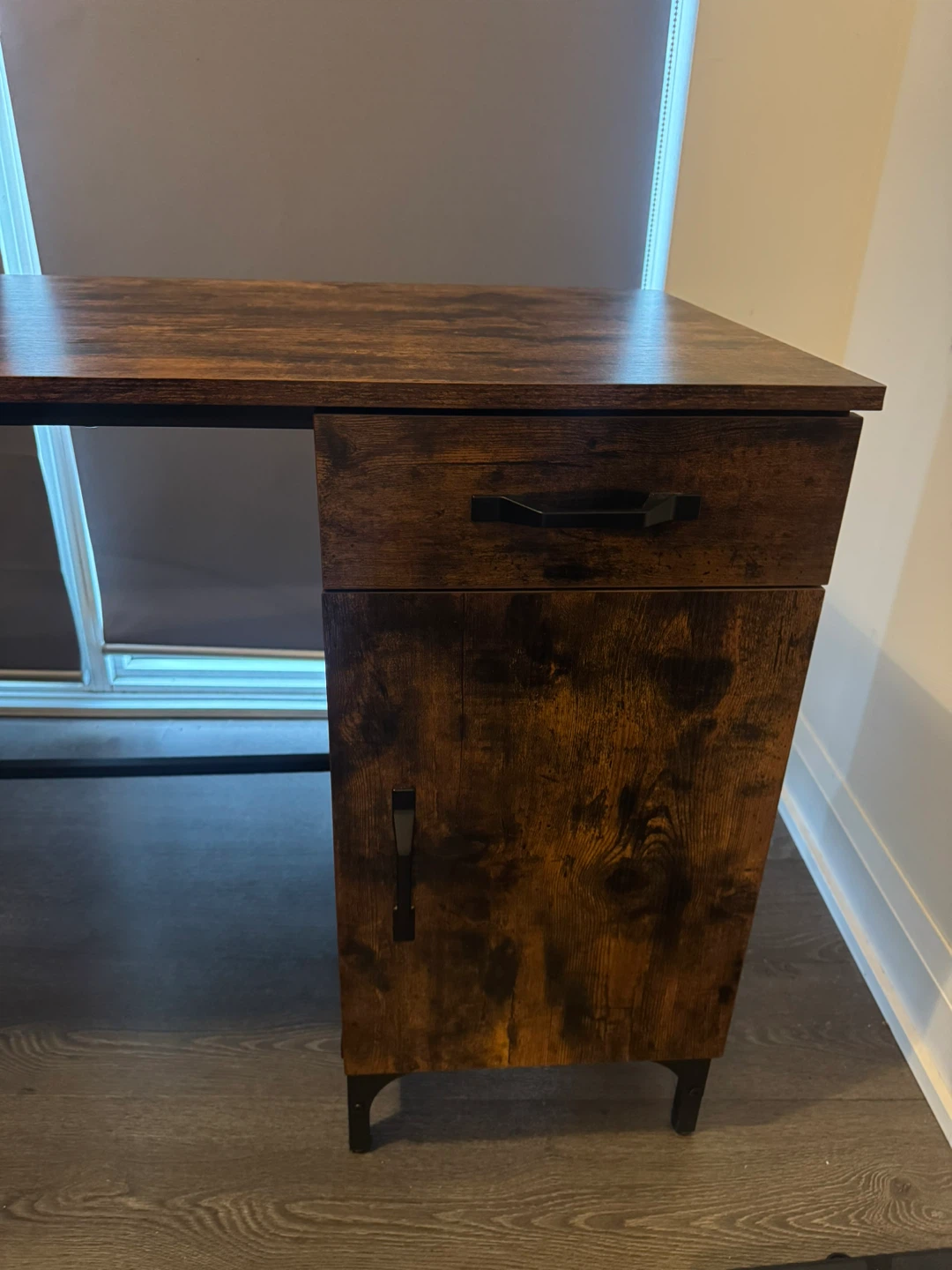 Rustic Wood and Metal Desk with Drawer and Cabinet - photo 2