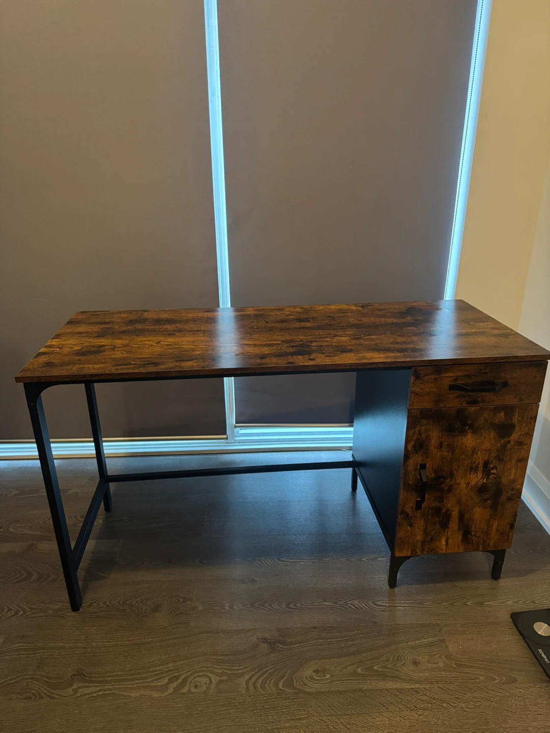 Rustic Wood and Metal Desk with Drawer and Cabinet
