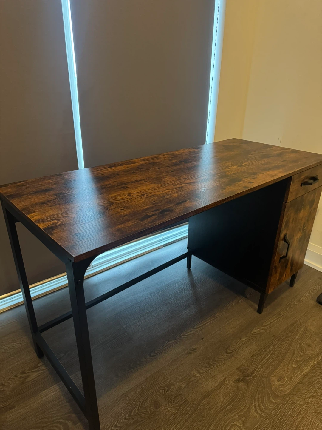 Rustic Wood and Metal Desk with Drawer and Cabinet - photo 3