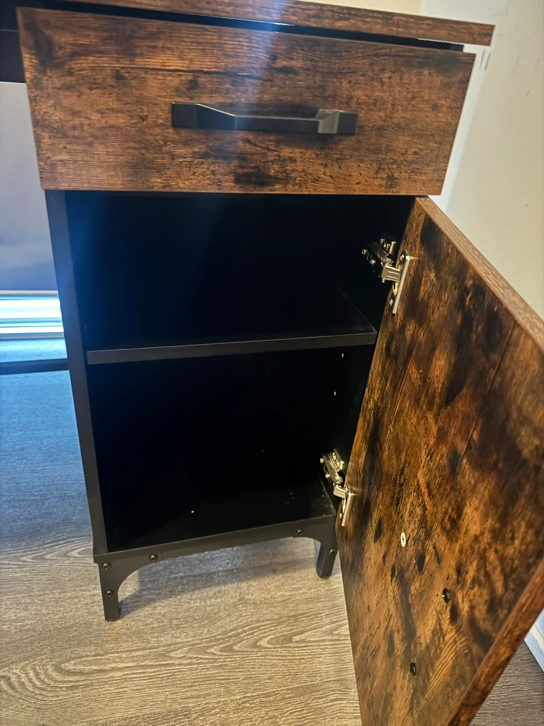 Rustic Wood and Metal Desk with Drawer and Cabinet - photo 5