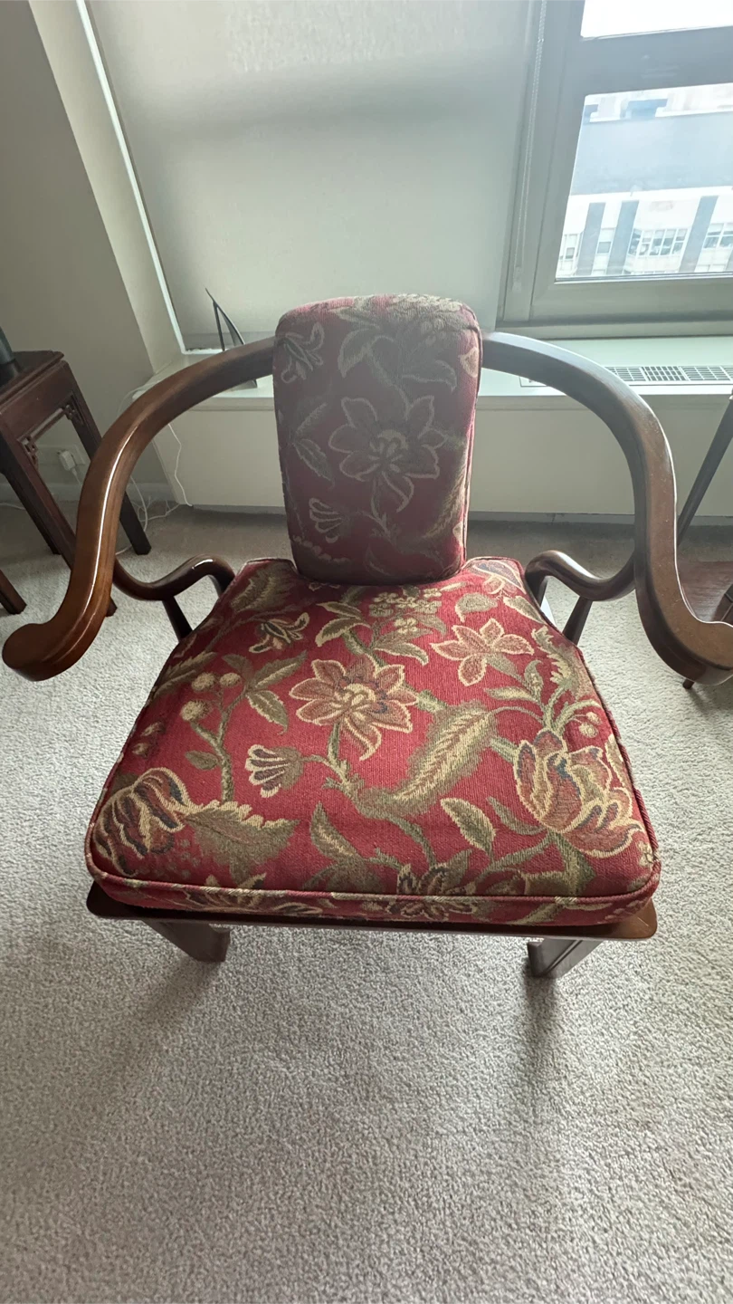 2 set Ornate Arm Chair with Red Floral Upholstery