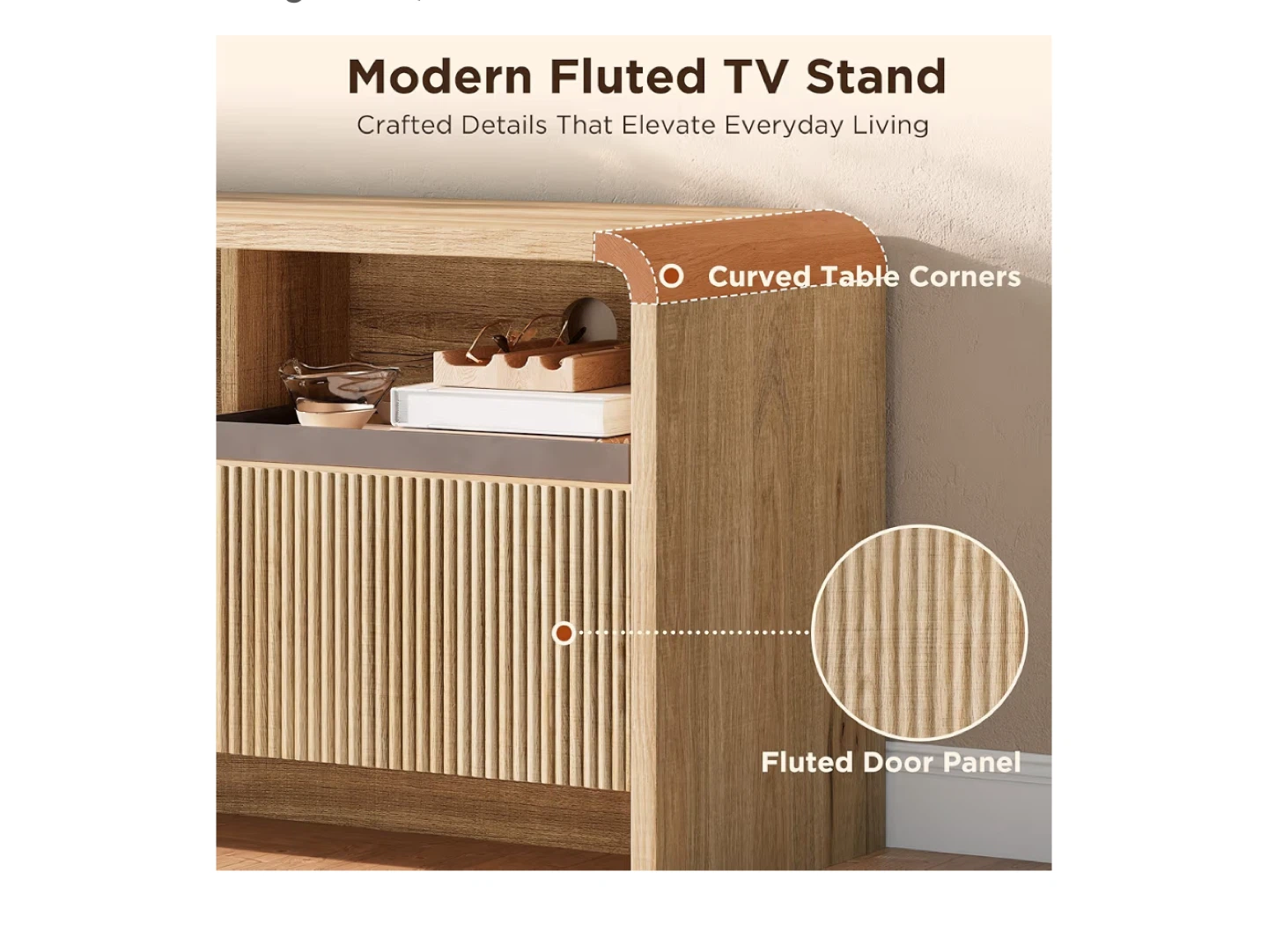 Modern Fluted TV Stand - Light Oak