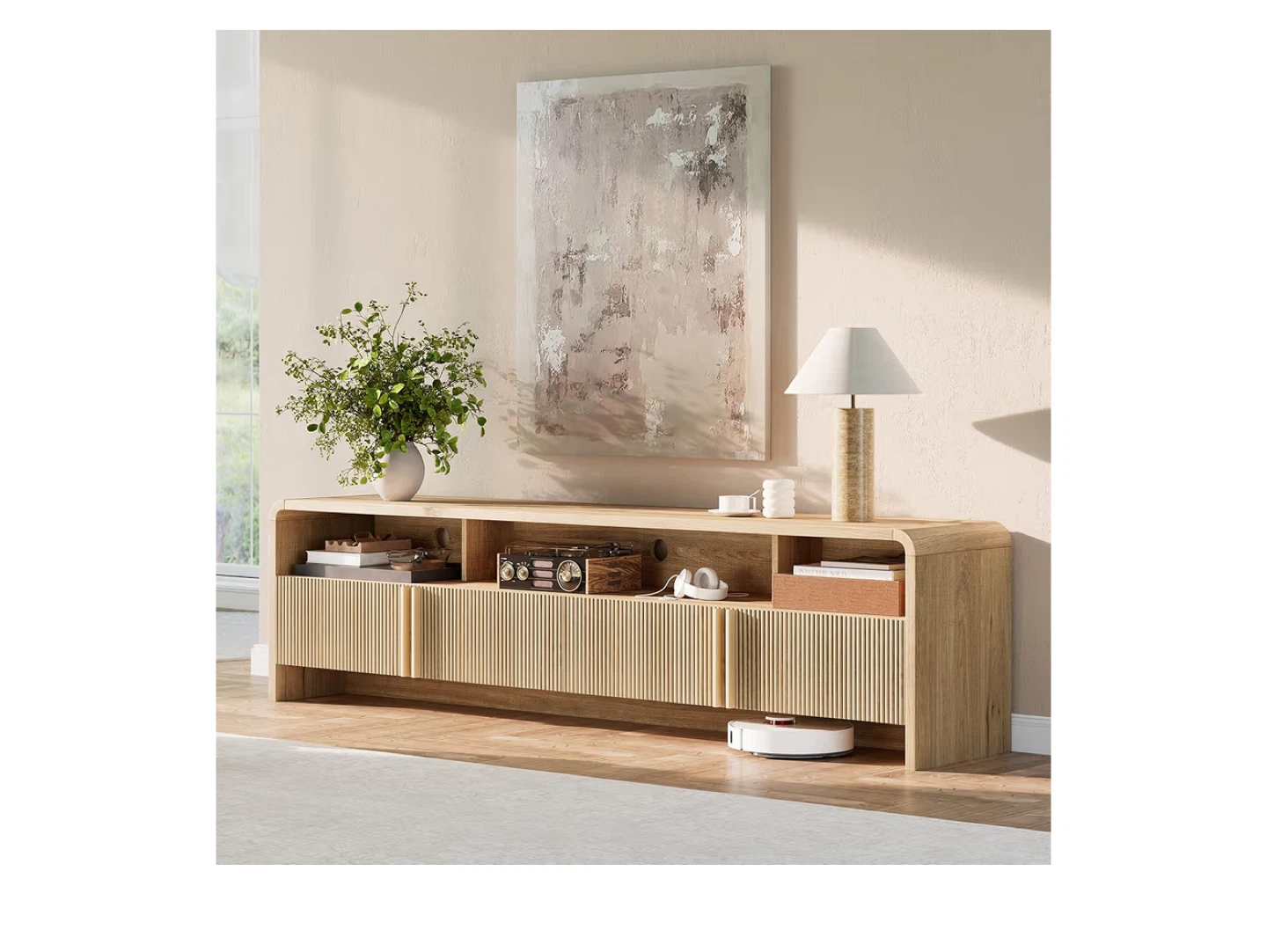 Modern Fluted TV Stand - Light Oak - photo 2