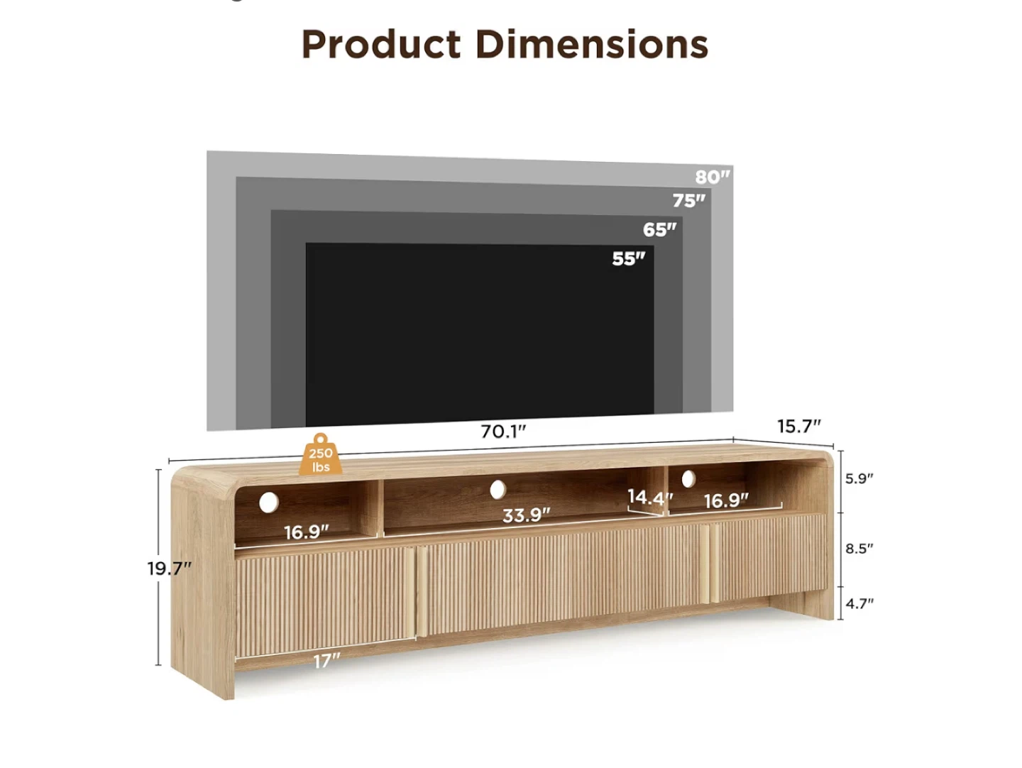 Modern Fluted TV Stand - Light Oak - photo 3