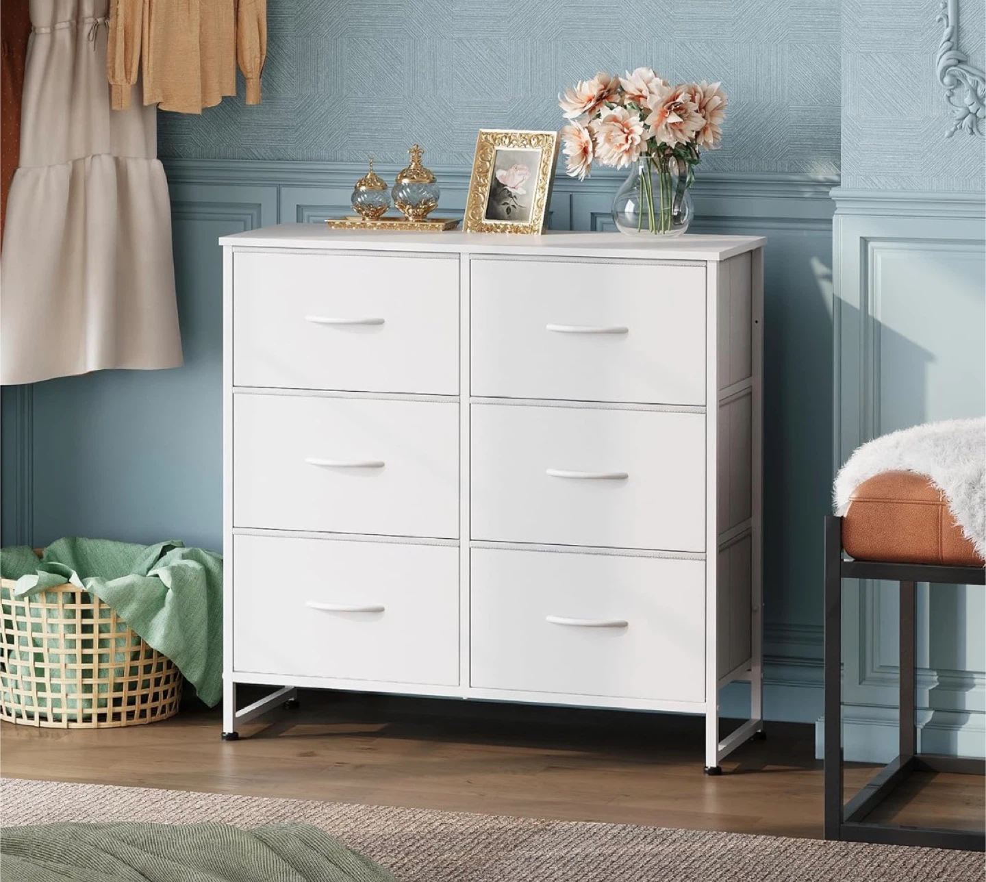 White 6-Drawer Fabric Dresser - photo 5