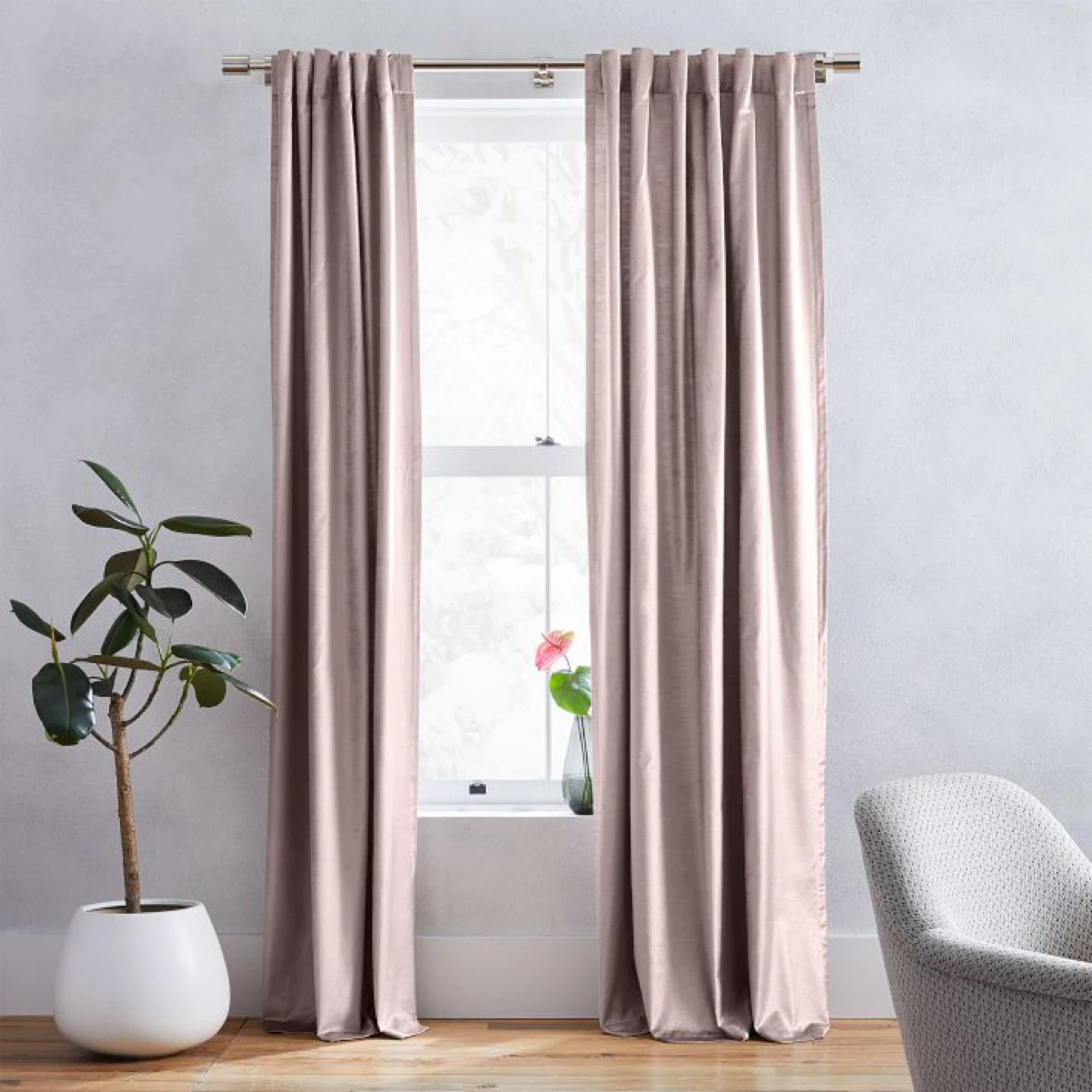 West Elm Luster Velvet Light-Filtering Curtain - 48" x 96"