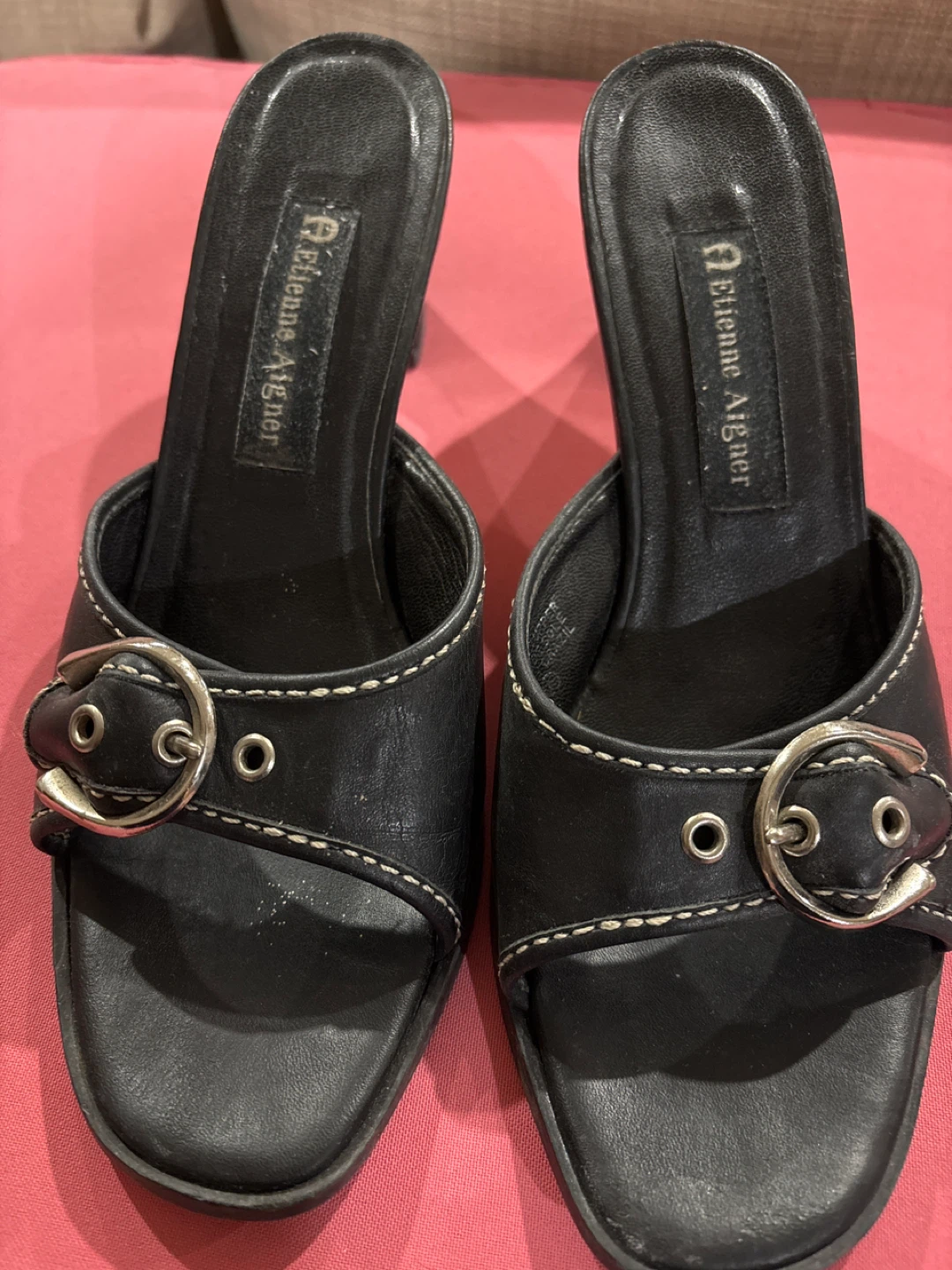 Etienne Aigner Black Leather Mules Size 7